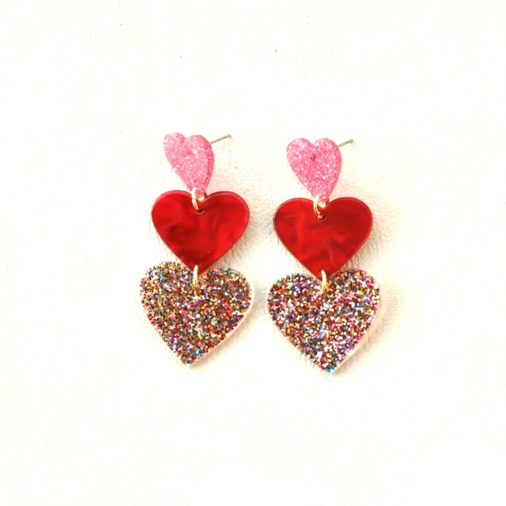 NWT Triple Heart Acrylic Earrings - Picture 1 of 1